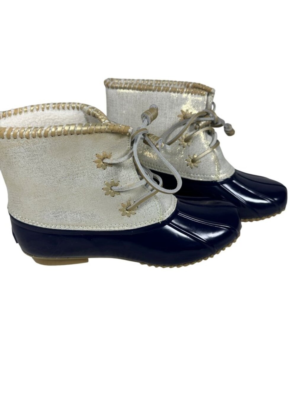 Jack Rogers Womens Navy Cream Gold Sparkle Duck Rain Boots 10 Waterproof Winter
